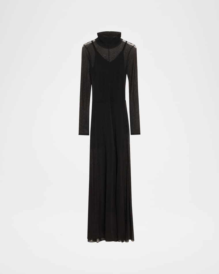 Turtleneck Sheer Knit Long-Sleeve Maxi Dress by JASON WU