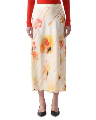 Washed Satin Watercolor Floral Bias Slip Pencil Midi Skirt by JASON WU Washed Satin Watercolor Floral Bias Slip Pencil Midi Skirt by JASON WU