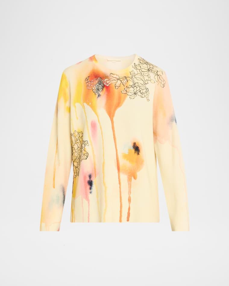 Watercolor Floral Lace Applique Wool Sweater by JASON WU