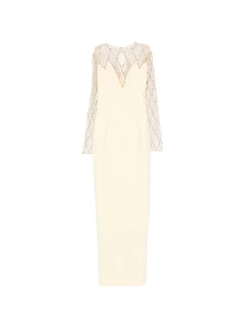 crystal-grid embroidered crepe dress by JEAN-LOUIS SABAJI