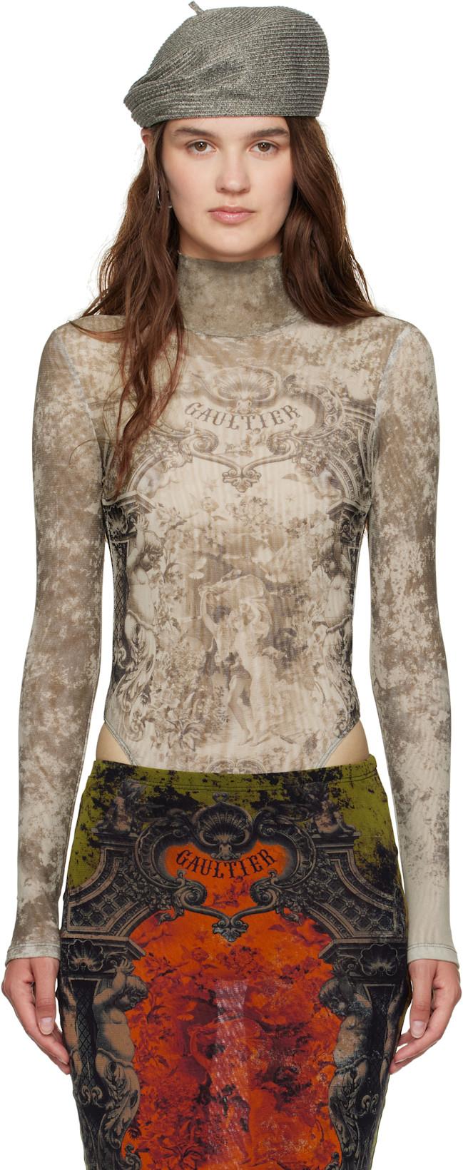 Beige 'The Médaillon' Open Back Bodysuit by JEAN PAUL GAULTIER