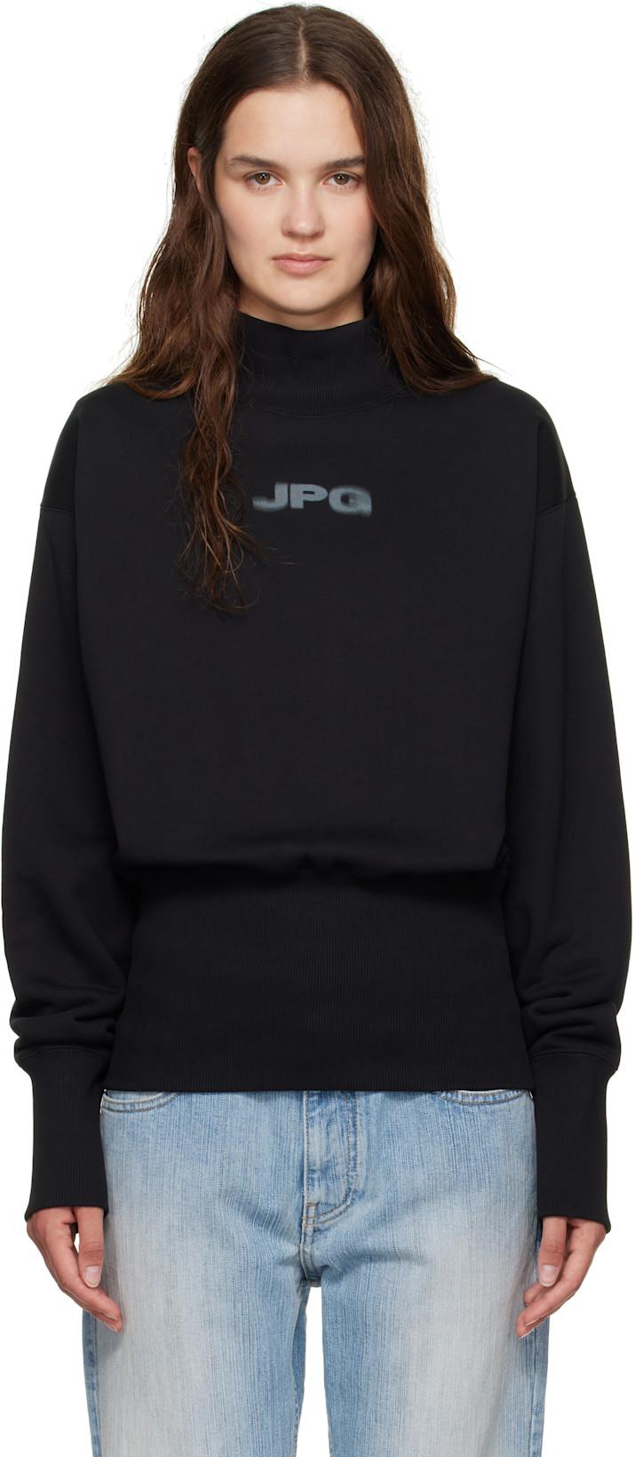 Black Cropped Crew Neck 'JPG' Sweatshirt by JEAN PAUL GAULTIER