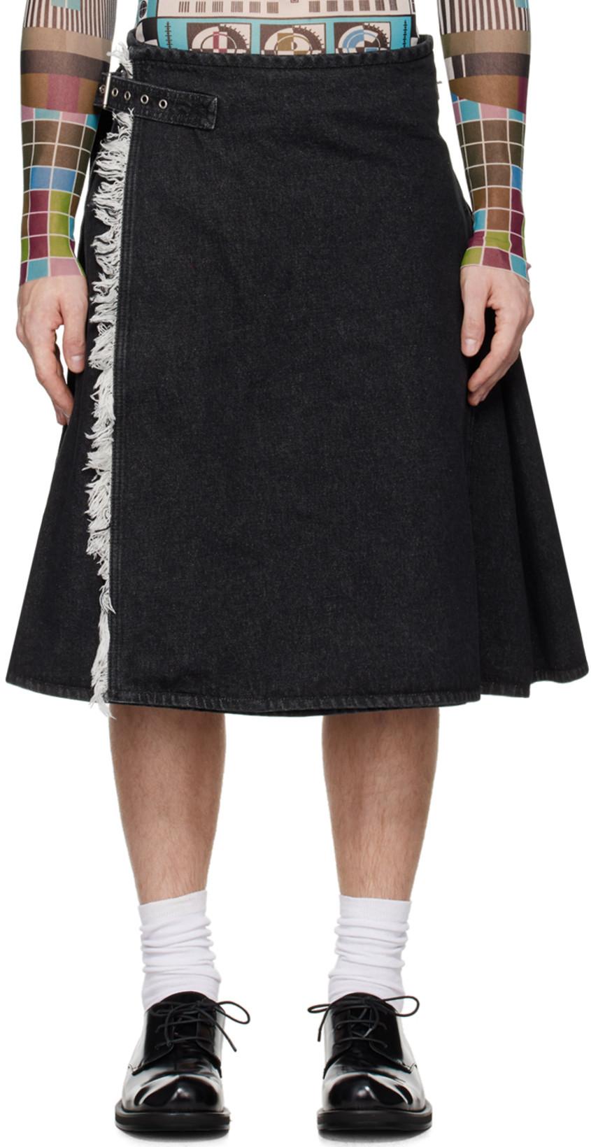 Black Deconstructed Denim Skirt by JEAN PAUL GAULTIER