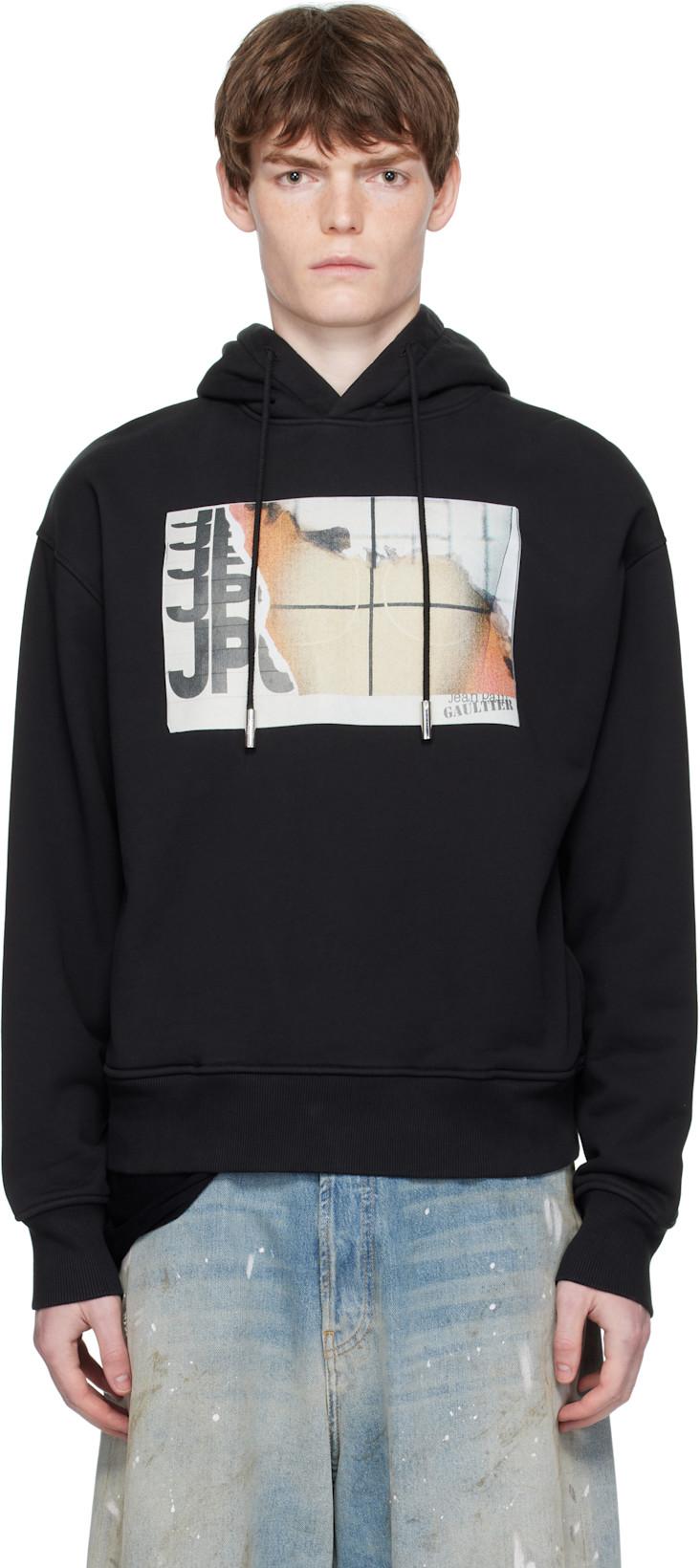 Black Printed Fire Hoodie by JEAN PAUL GAULTIER