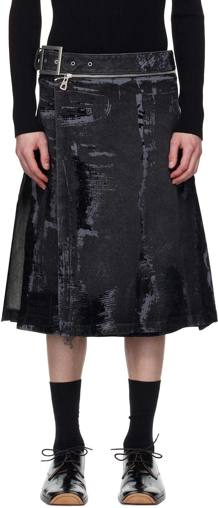 Black 'The Flocked' Denim Skirt by JEAN PAUL GAULTIER