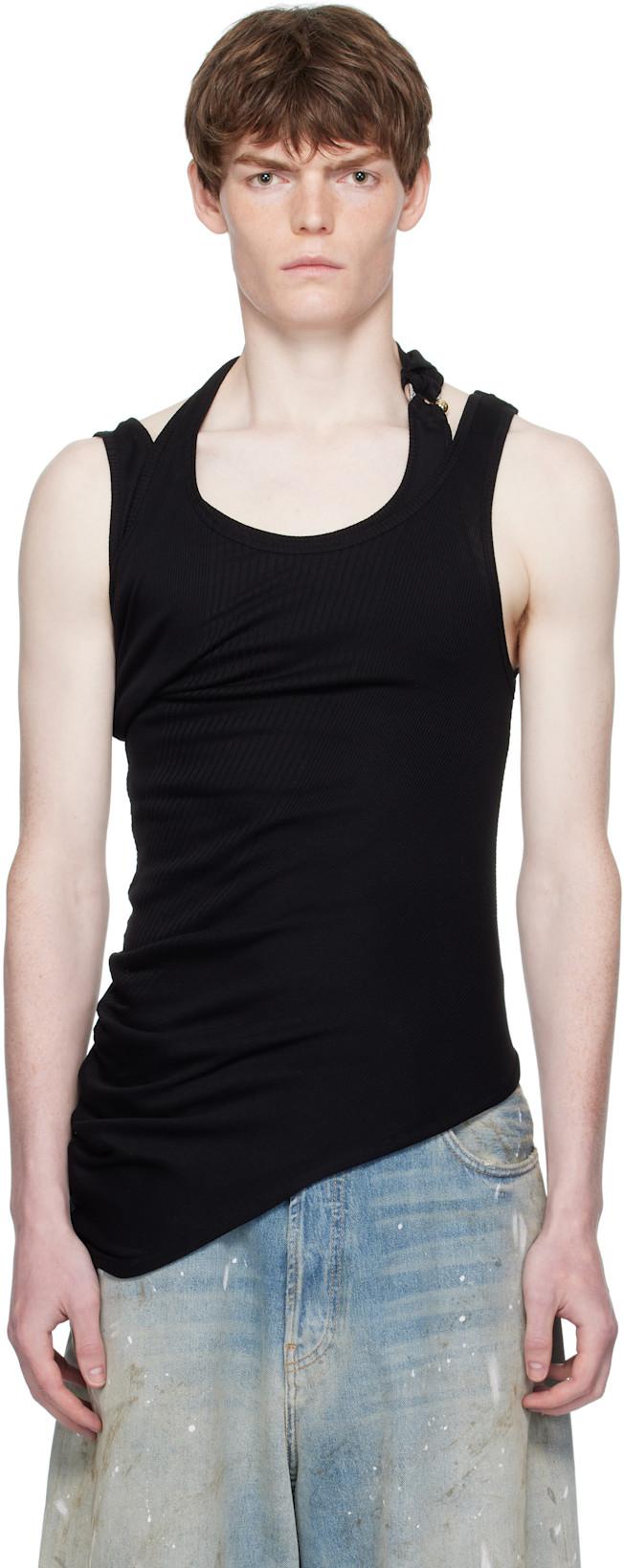 Black Twisted Double Layered Tank Top by JEAN PAUL GAULTIER