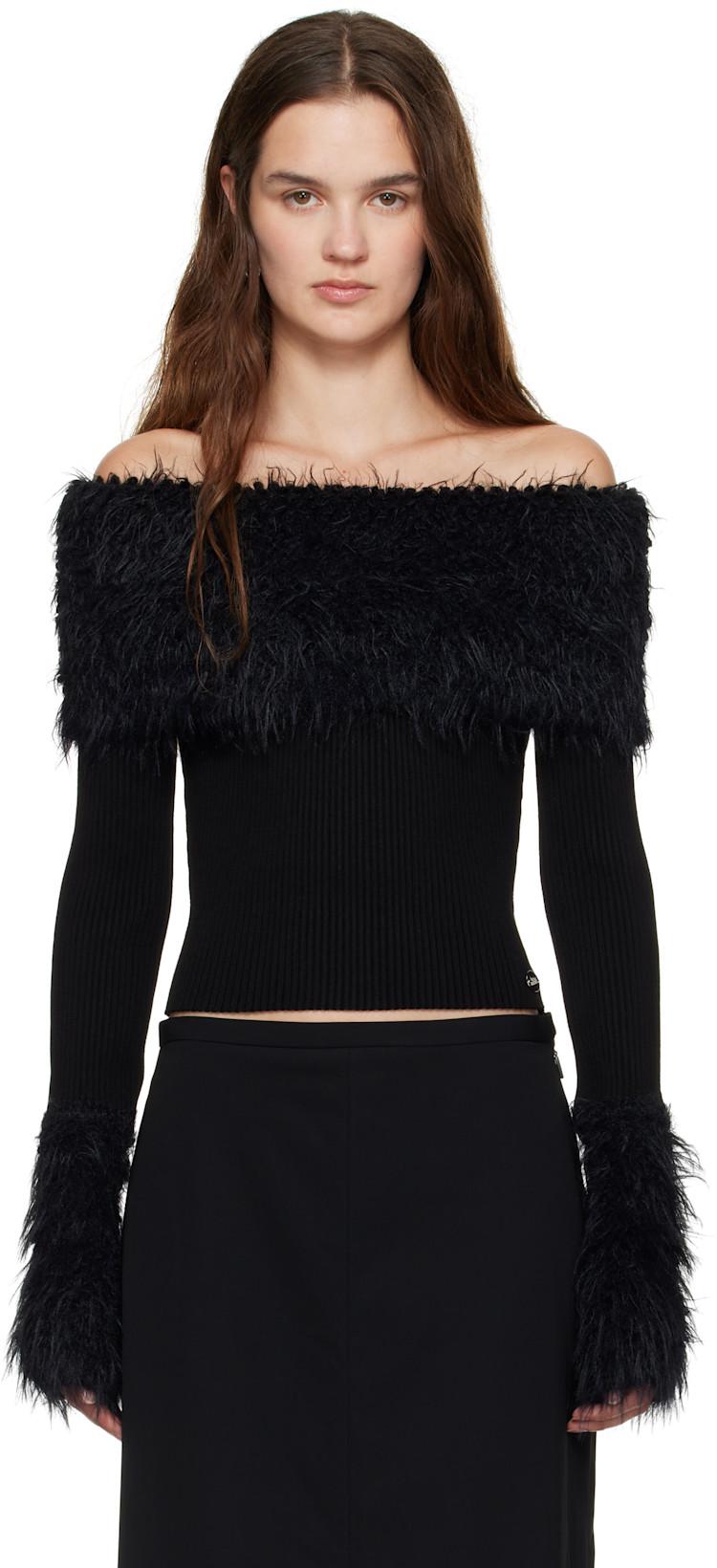 Black Viscose Ribbed & Hairy Sweater by JEAN PAUL GAULTIER