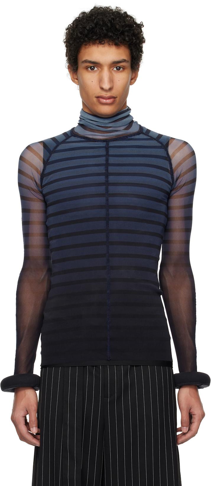 Black & Blue 'The 3D Striped' Top by JEAN PAUL GAULTIER