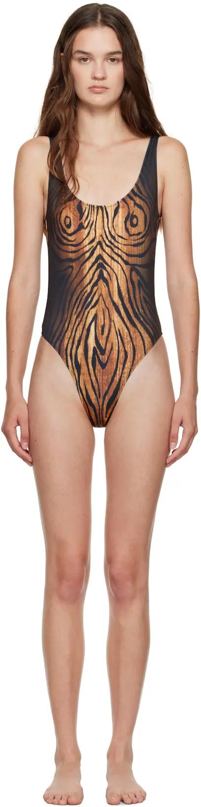 Black & Brown 'The Wood' Swimsuit by JEAN PAUL GAULTIER