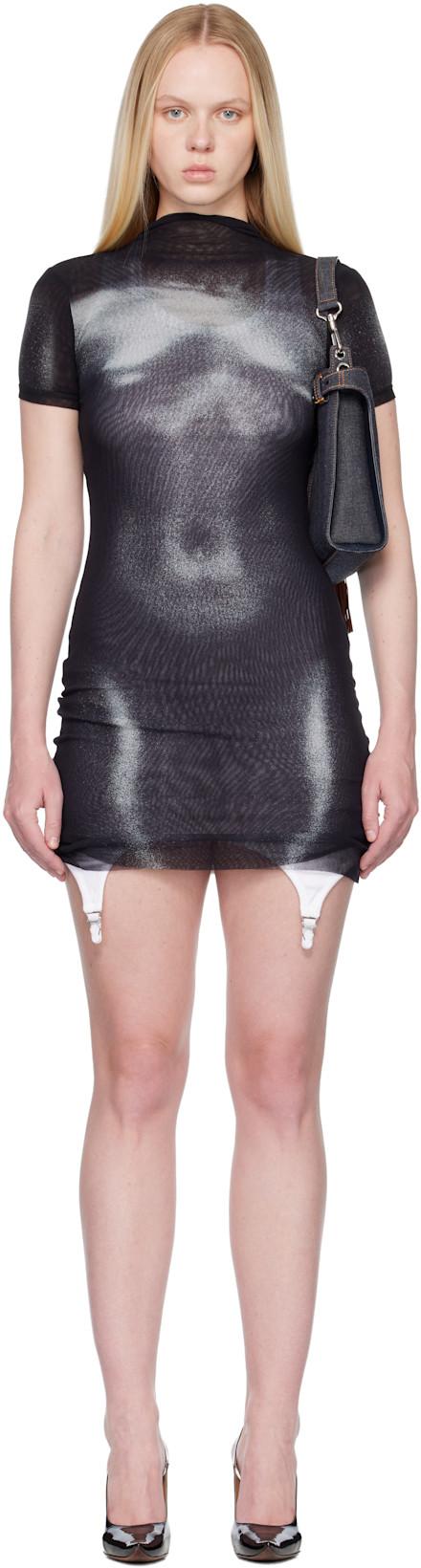 Black & White 'The Short Silver Body Dust' Minidress by JEAN PAUL GAULTIER