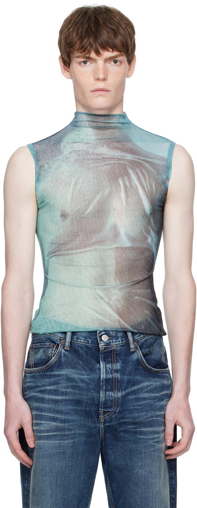 Blue Printed Water Turtleneck by JEAN PAUL GAULTIER