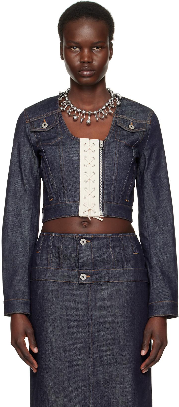Blue 'The Contrasting Lace-Up' Denim Jacket by JEAN PAUL GAULTIER