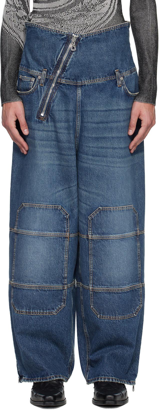 Blue Zipped Patch Jeans by JEAN PAUL GAULTIER