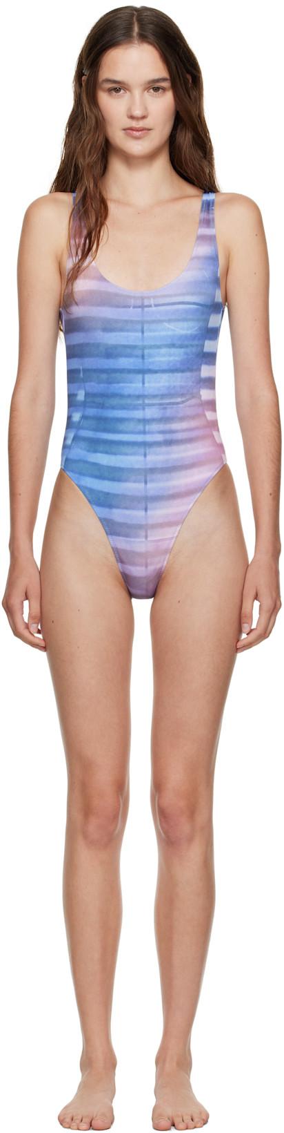 Blue & Pink Printed Air Swimsuit by JEAN PAUL GAULTIER