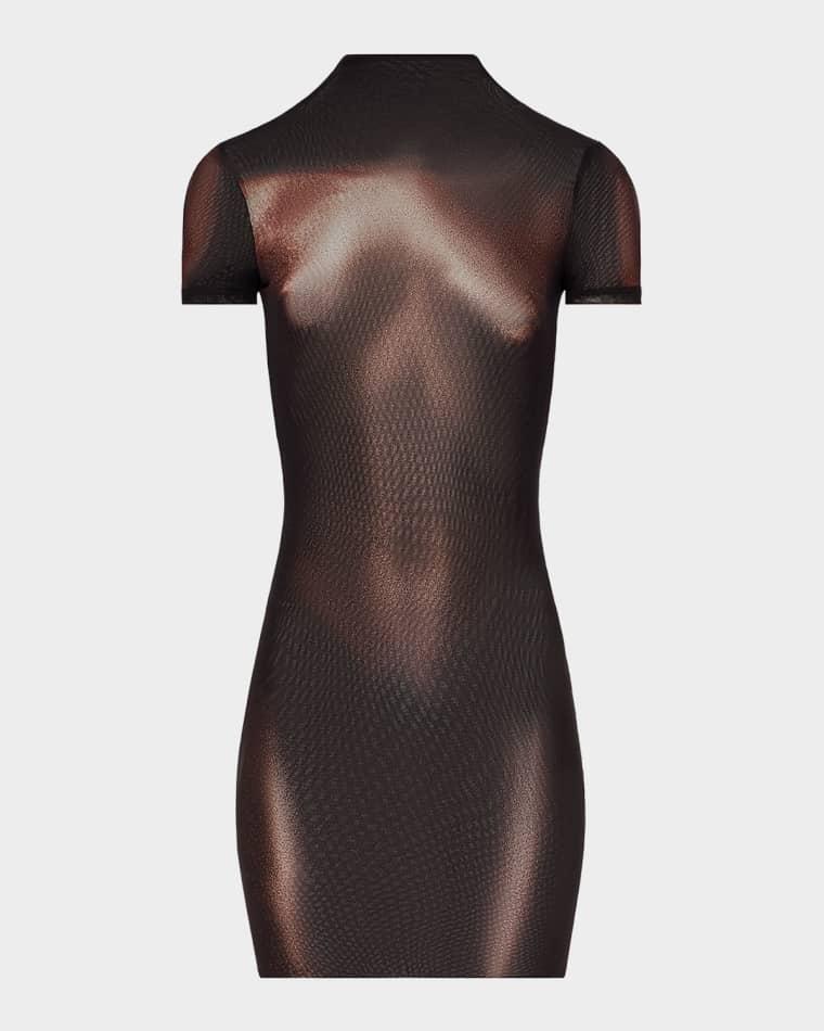 Body Dust Print Tulle Short-Sleeve Mini Dress by JEAN PAUL GAULTIER