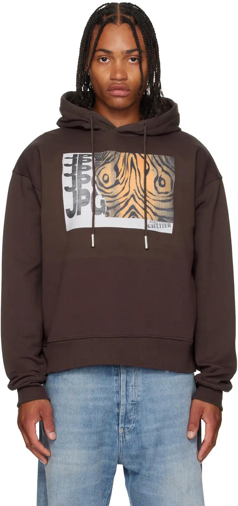 Brown Printed Wood Hoodie by JEAN PAUL GAULTIER