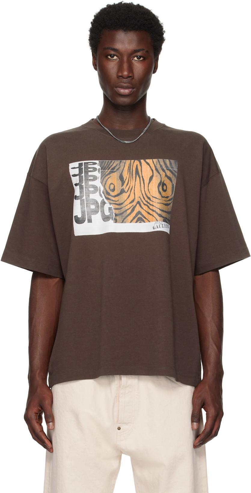 Brown Printed Wood Oversized T-shirt by JEAN PAUL GAULTIER