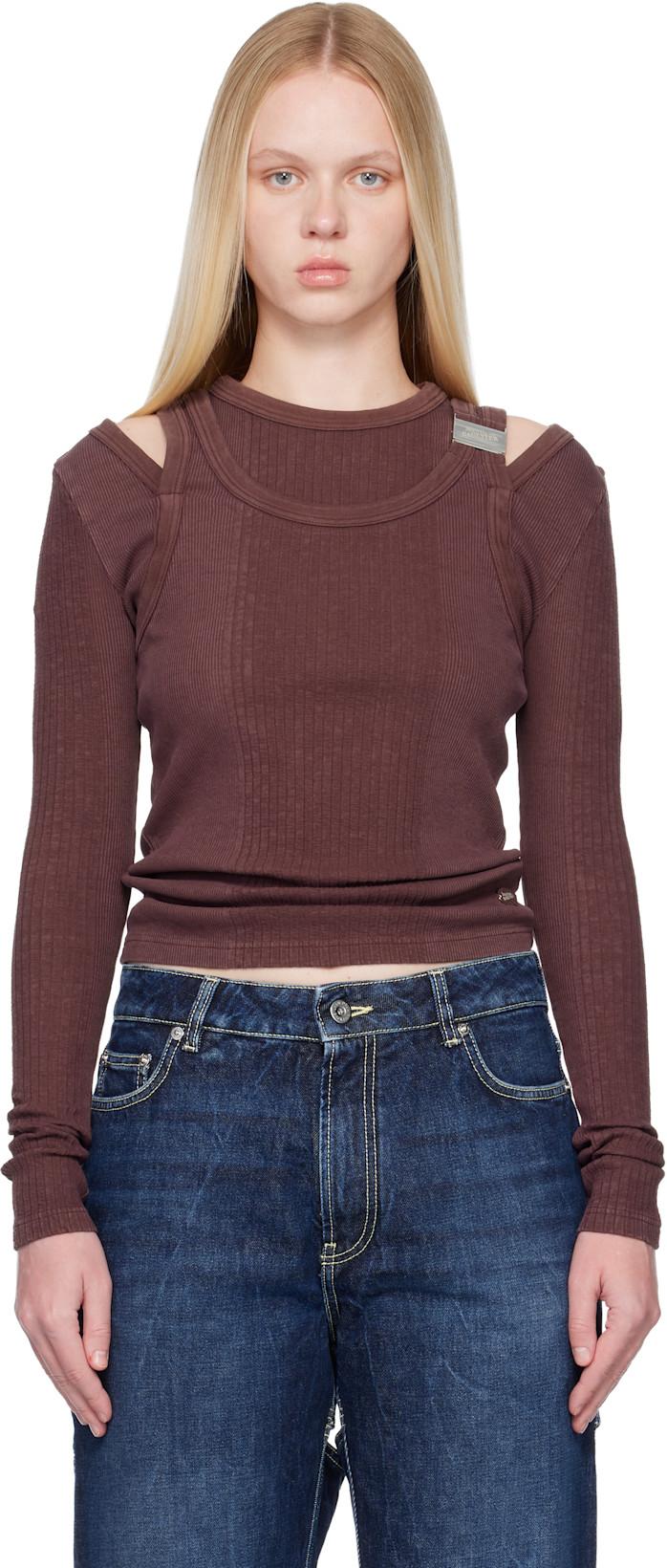 Burgundy Rib Cutout Fastener Top by JEAN PAUL GAULTIER