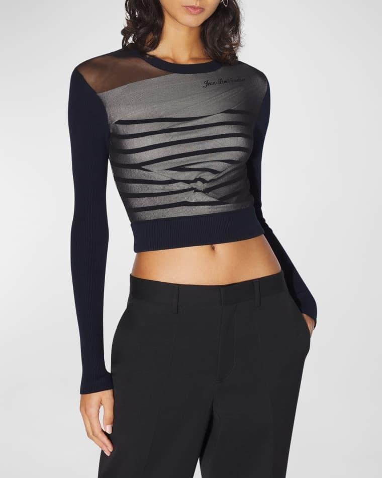 Contrasted Mariniere Mixed-Media Crop Top by JEAN PAUL GAULTIER