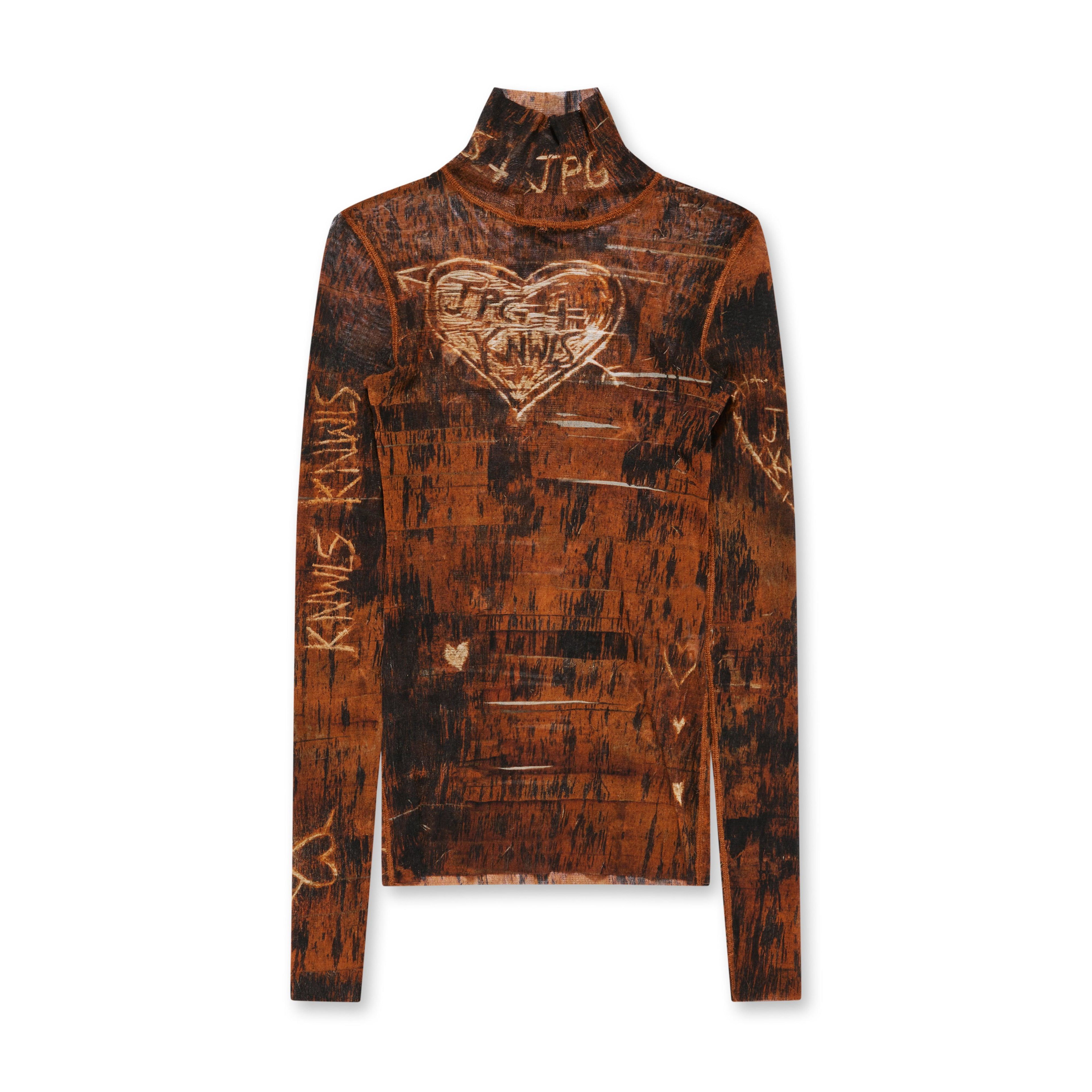 Jean Paul Gaultier - KNWLS Women's Scratch Wood Long Sleeve Printed Top - (Brown/Ecru) by JEAN PAUL GAULTIER
