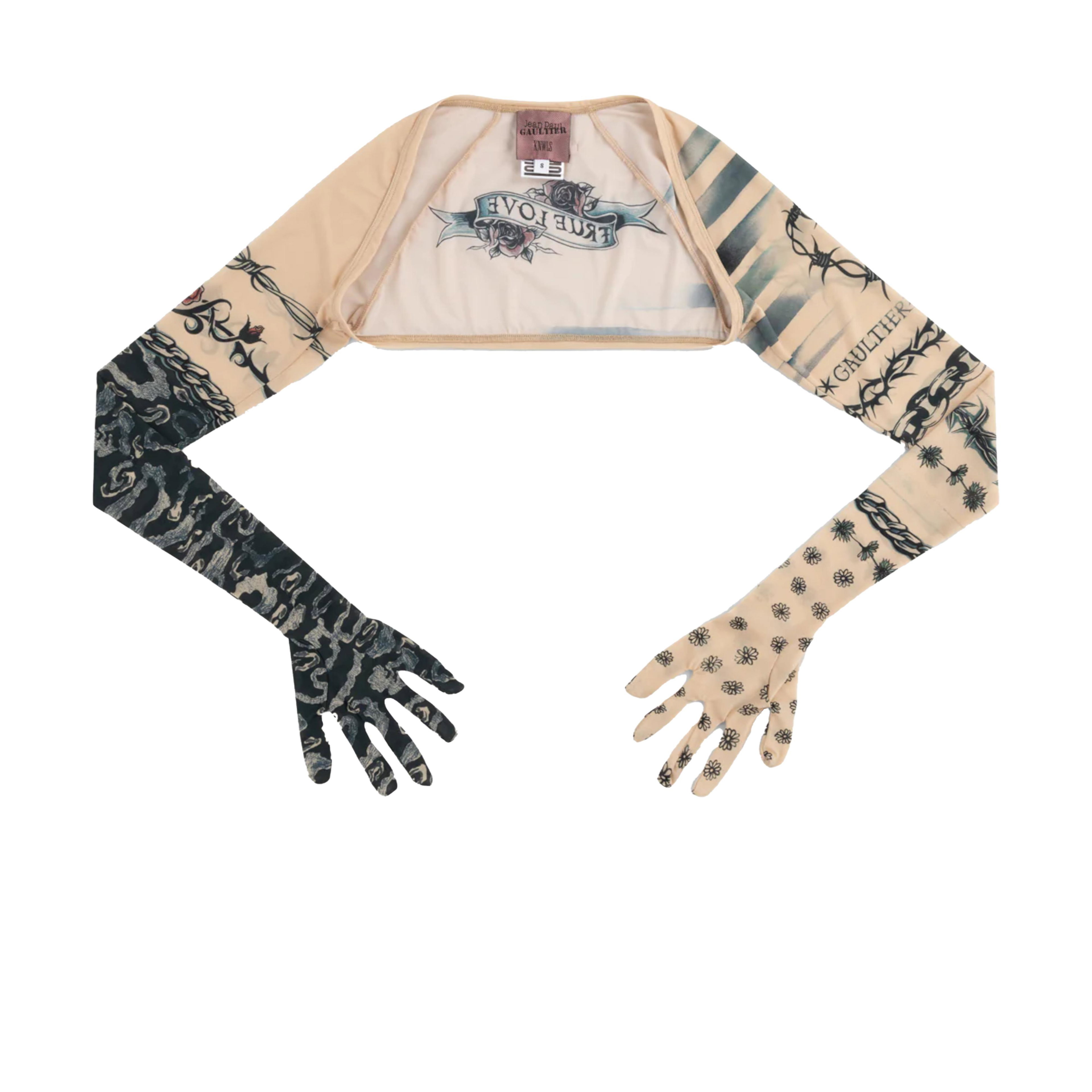 Jean Paul Gaultier - KNWLS Women's "Trompe L'Oeil Tatoo" Long Sleeves Shrug - (630200 NUDE/GREY/BLACK) by JEAN PAUL GAULTIER