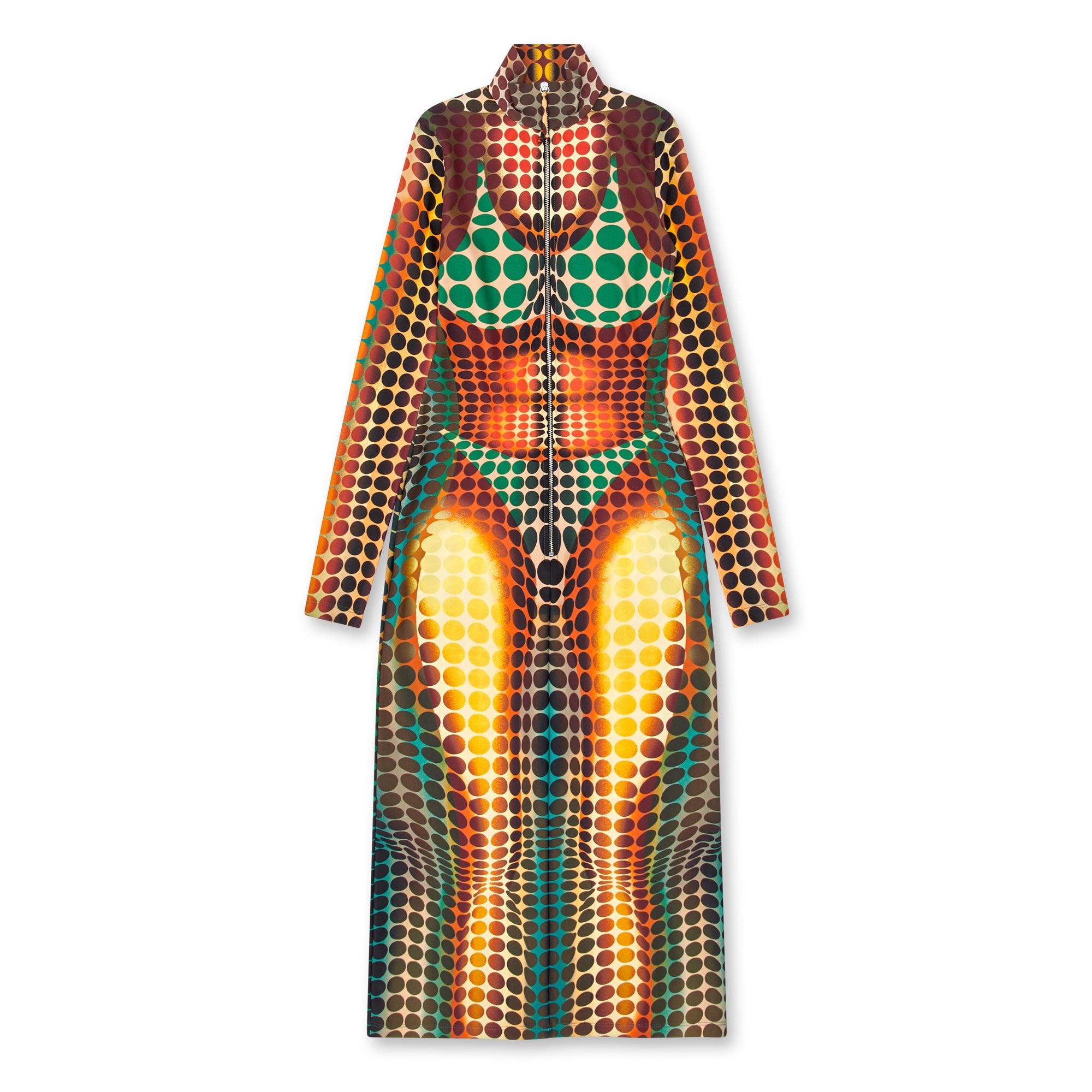 Jean Paul Gaultier - Women’s Long Dress With High Neck - (Orange/Blue/Brown) by JEAN PAUL GAULTIER