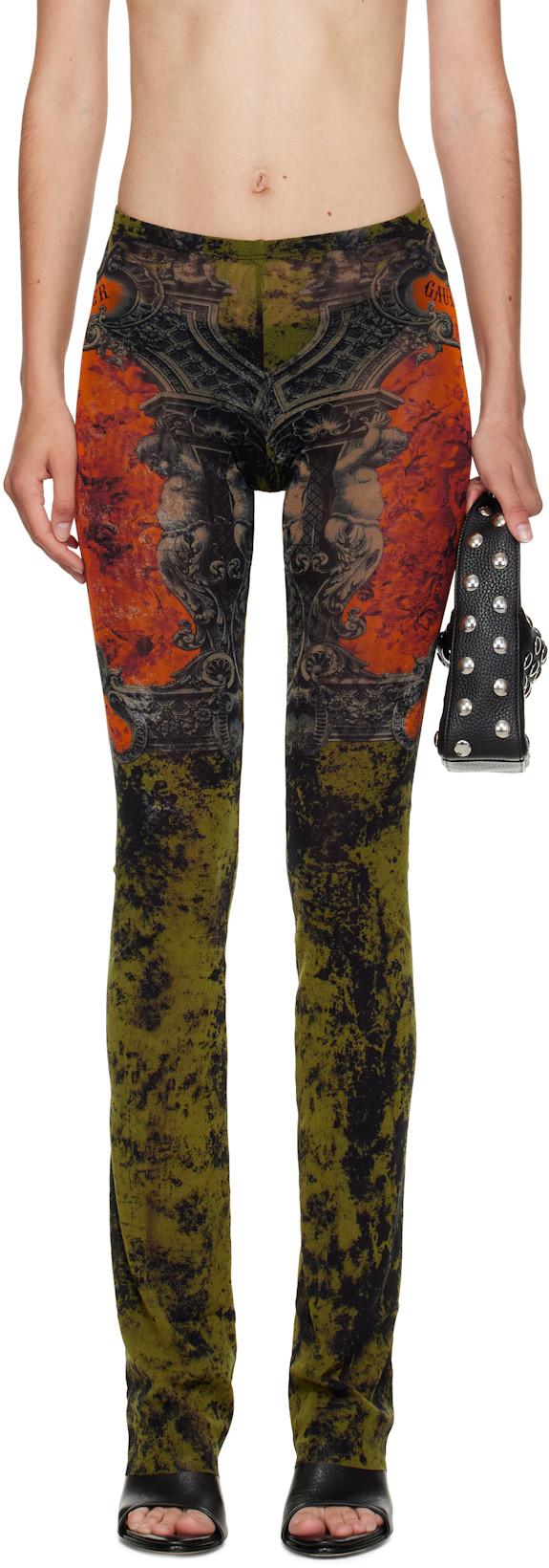 Khaki & Orange 'The Médaillon' Lounge Pants by JEAN PAUL GAULTIER