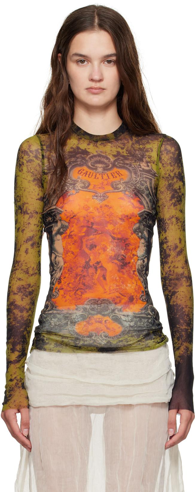 Khaki & Orange 'The Médaillon' Top by JEAN PAUL GAULTIER