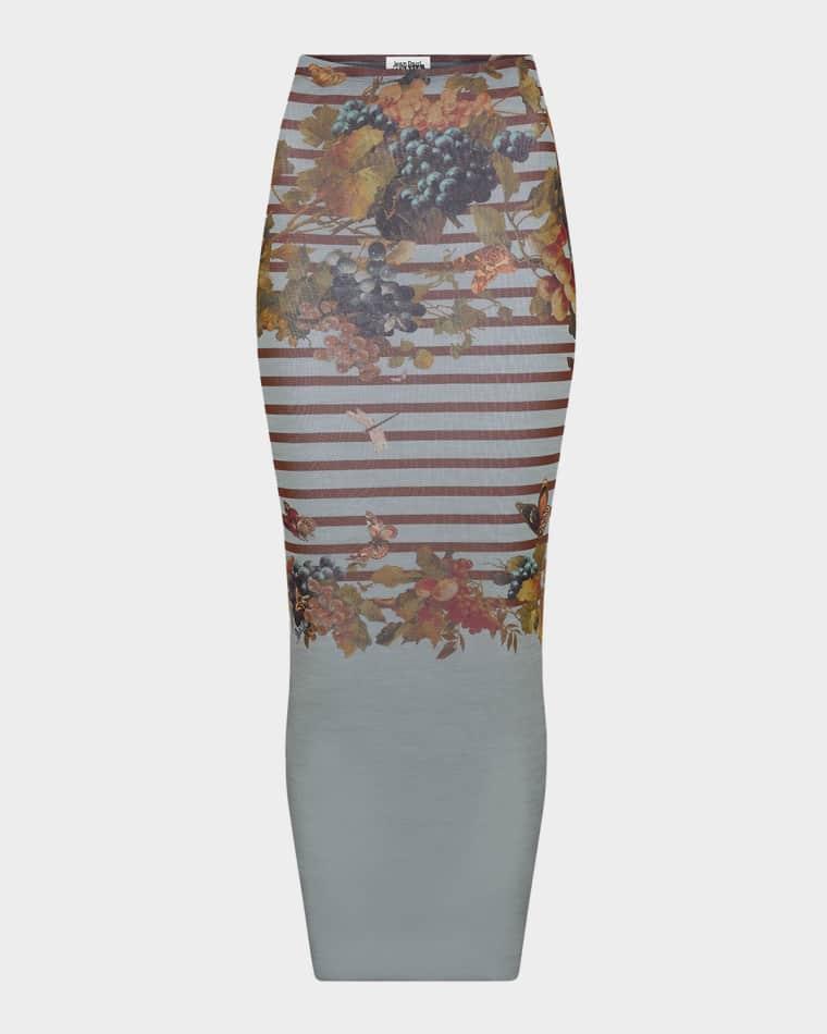 Mariniere Grape-Print Mesh Maxi Skirt by JEAN PAUL GAULTIER