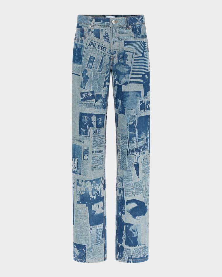 Newspaper-Print Straight-Leg Jeans by JEAN PAUL GAULTIER