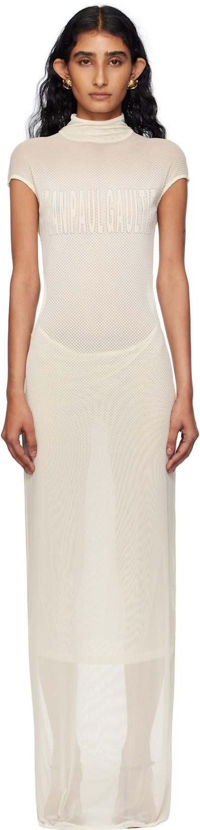 Off-White Sleeveless Flock Maxi Dress by JEAN PAUL GAULTIER