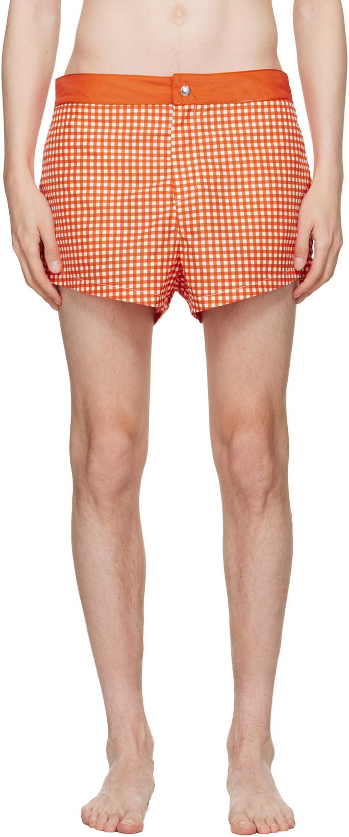 Orange Gingham Swim Shorts by JEAN PAUL GAULTIER