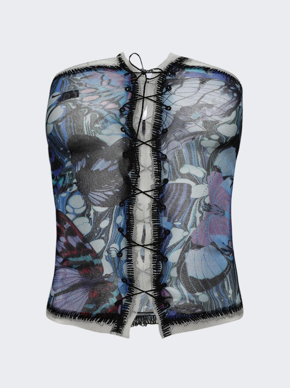 Papillon Printed Mesh Bustier Blue  | The Webster by JEAN PAUL GAULTIER