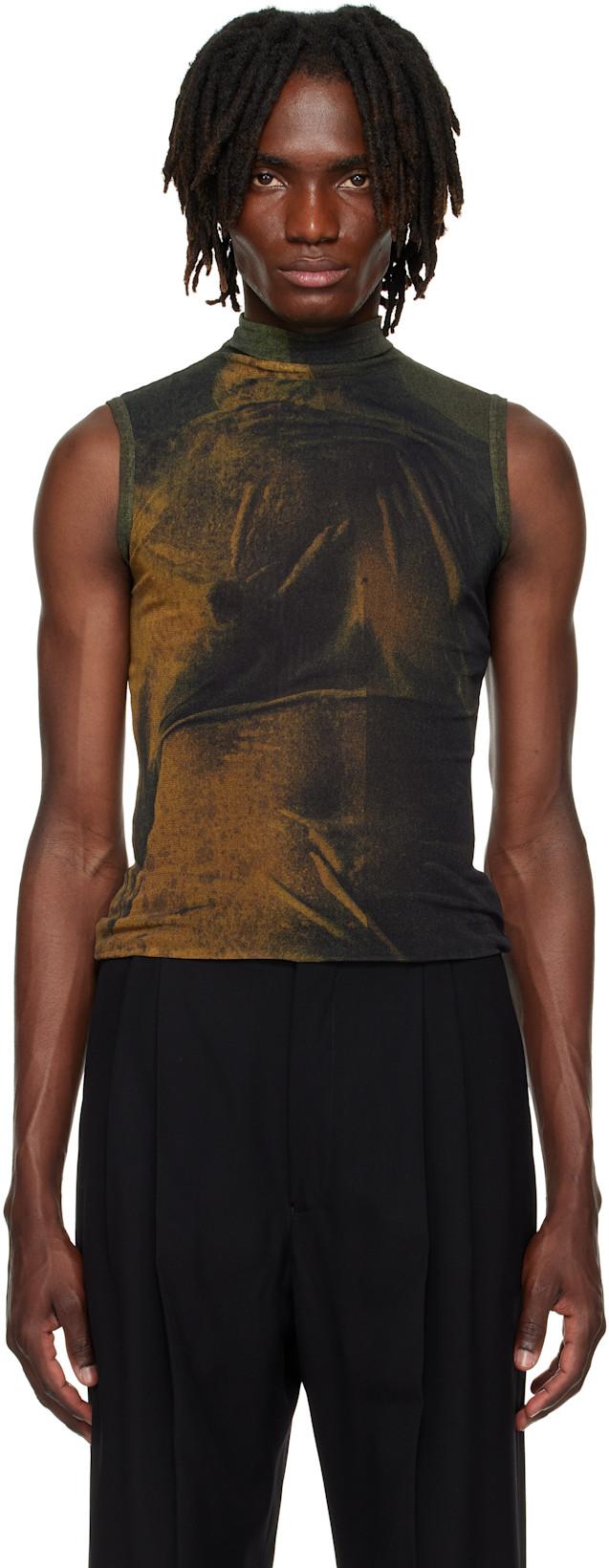 SSENSE Exclusive Khaki & Black High Neck Printed Water Tank Top by JEAN PAUL GAULTIER