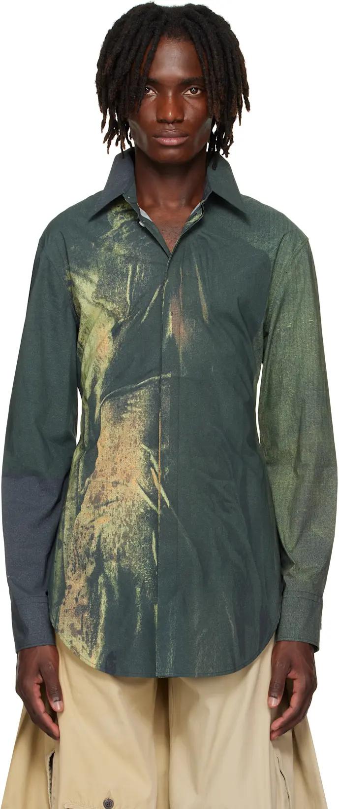SSENSE Exclusive Khaki & Black Mesh Printed Acid Water Shirt by JEAN PAUL GAULTIER