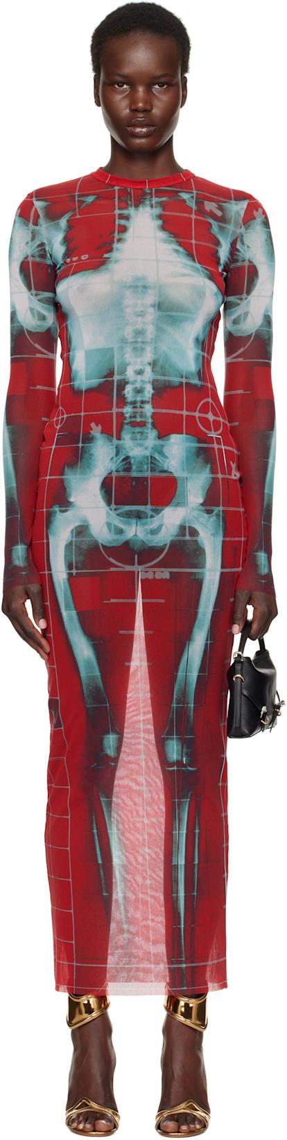 SSENSE Exclusive Red & Blue 'The Squeletor' Maxi Dress by JEAN PAUL GAULTIER