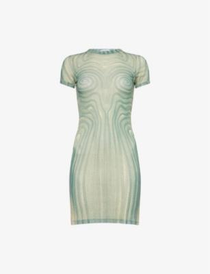 Spiral Short-Sleeves Woven Mini Dress by JEAN PAUL GAULTIER