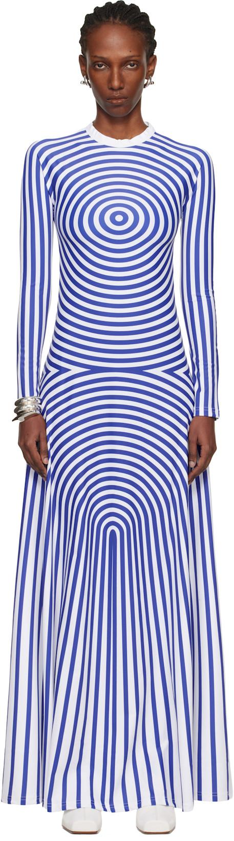 White & Blue 'The Long Target' Maxi Dress by JEAN PAUL GAULTIER