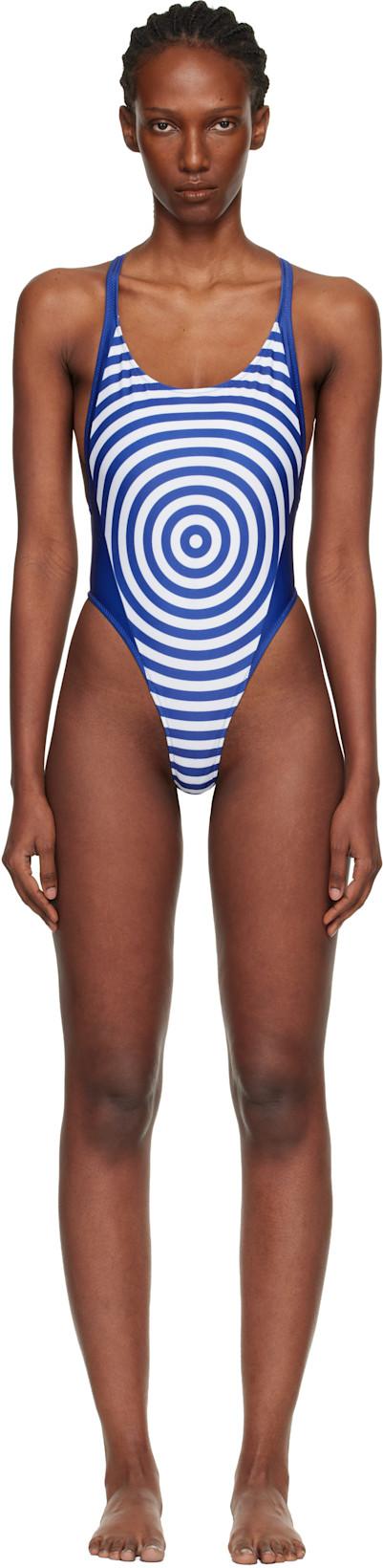 White & Blue 'The Target' Swimsuit by JEAN PAUL GAULTIER