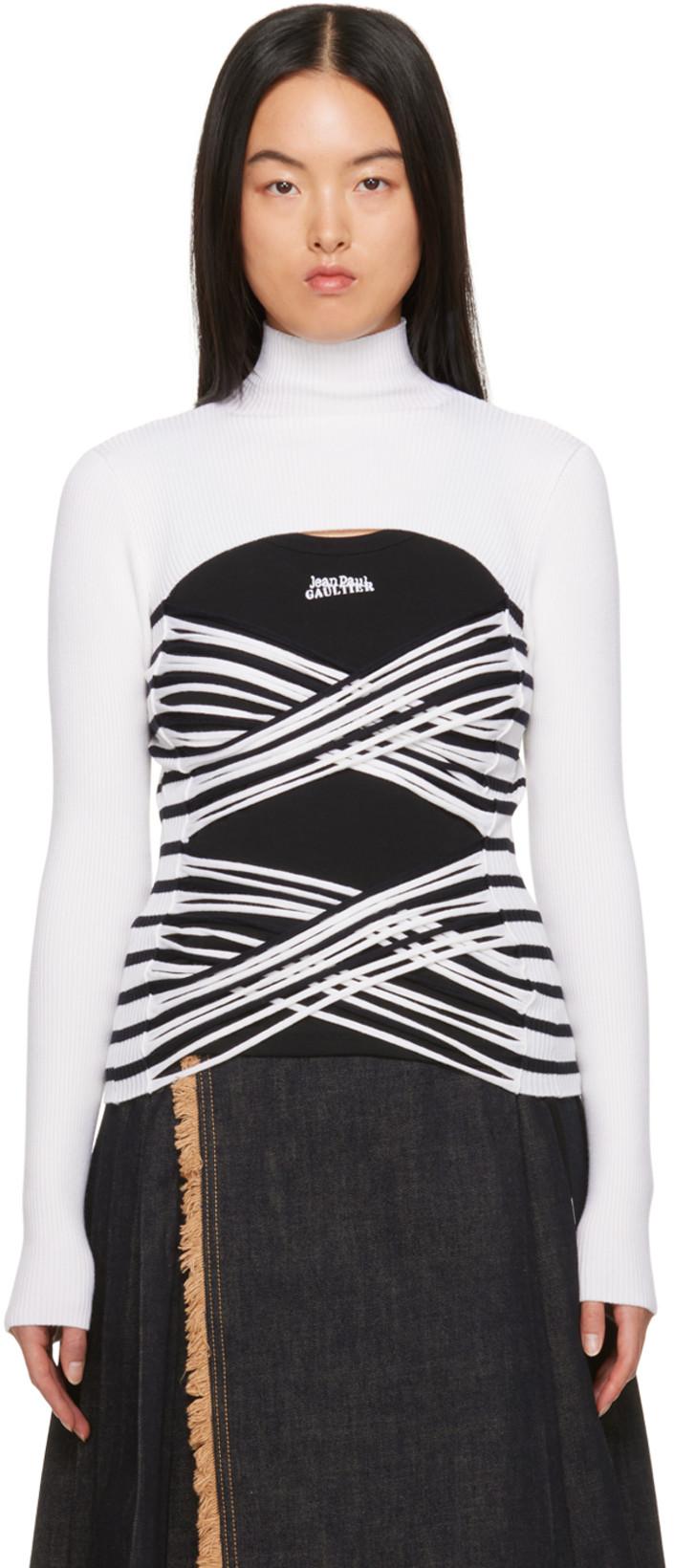 White & Navy Striped Turtleneck by JEAN PAUL GAULTIER