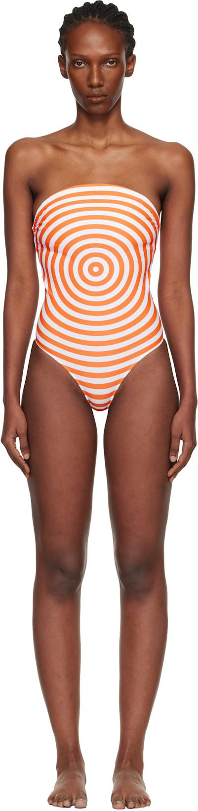 White & Orange 'The Target' Bodysuit by JEAN PAUL GAULTIER