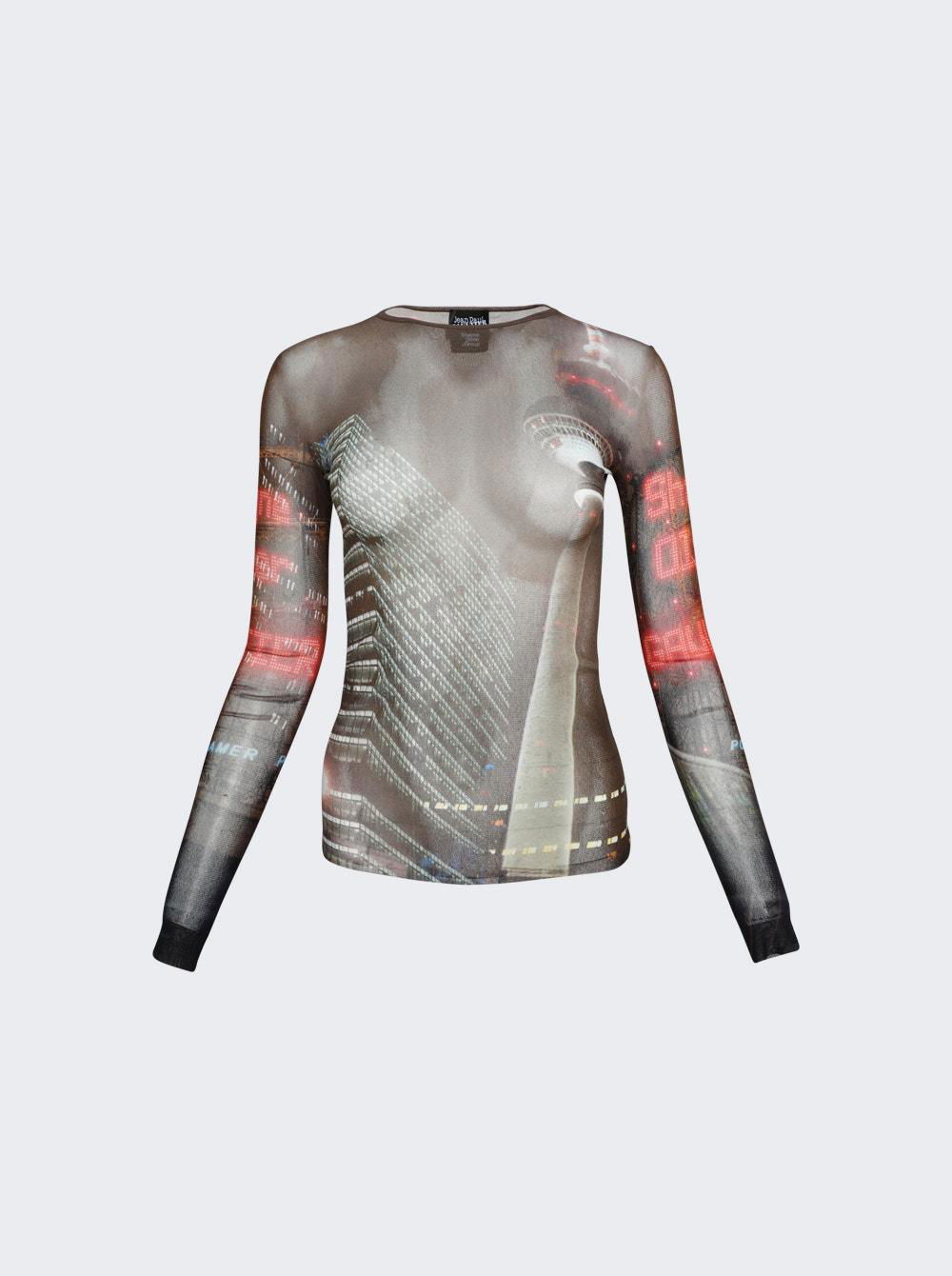 X Shayne Oliver Mesh Long Sleeve Top City Print  | The Webster by JEAN PAUL GAULTIER