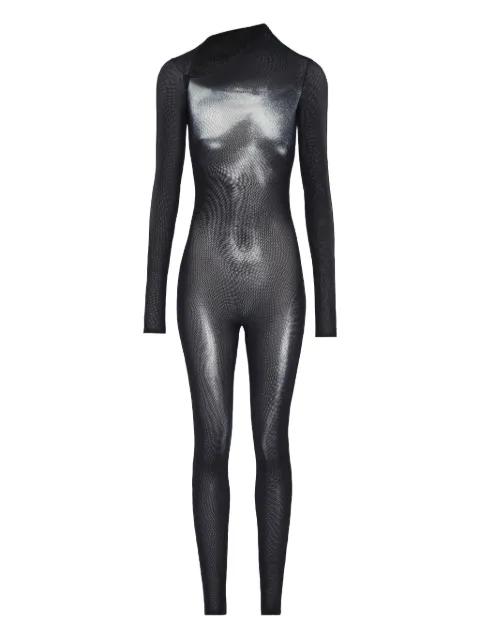 asymmetric-collar mesh jumpsuit by JEAN PAUL GAULTIER