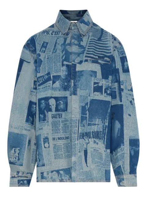newspaper print denim shirt by JEAN PAUL GAULTIER