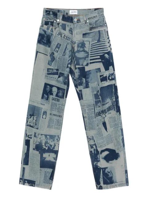 newspaper-print straight jeans by JEAN PAUL GAULTIER