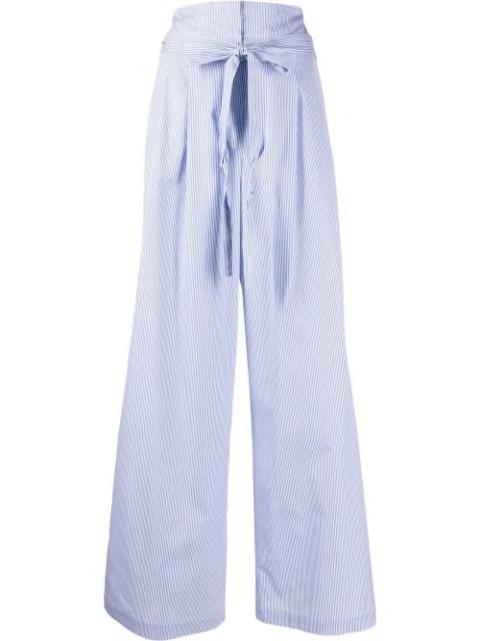 stripe-print tie-waist palazzo pants by JEJIA
