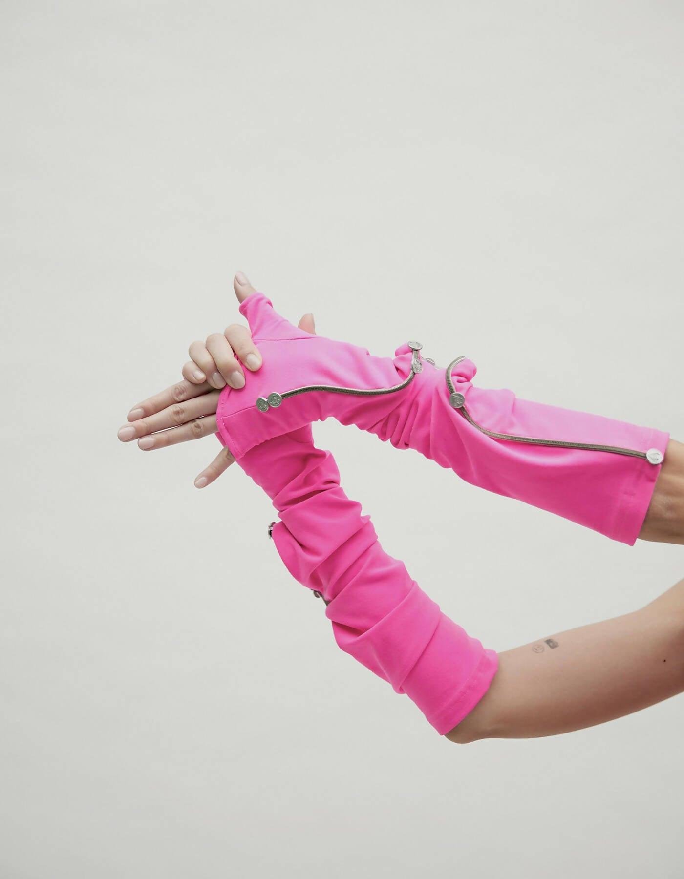 Barbie Pink Button Zipper Oversleeves by JENN LEE