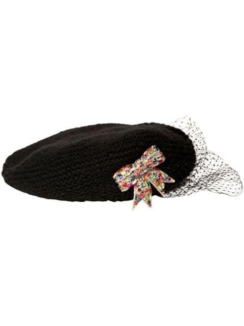 Mimi bow-embellished beret by JENNIFER BEHR