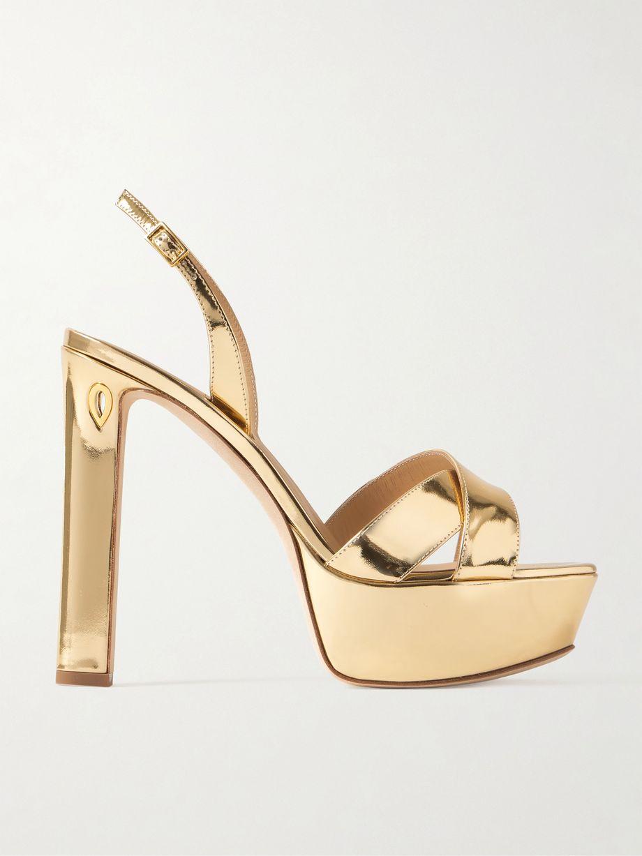 Leonardo 130 metallic leather platform slingback sandals by JENNIFER CHAMANDI