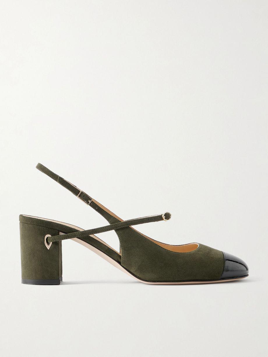 Mattia 65 patent leather-trimmed suede slingback pumps by JENNIFER CHAMANDI